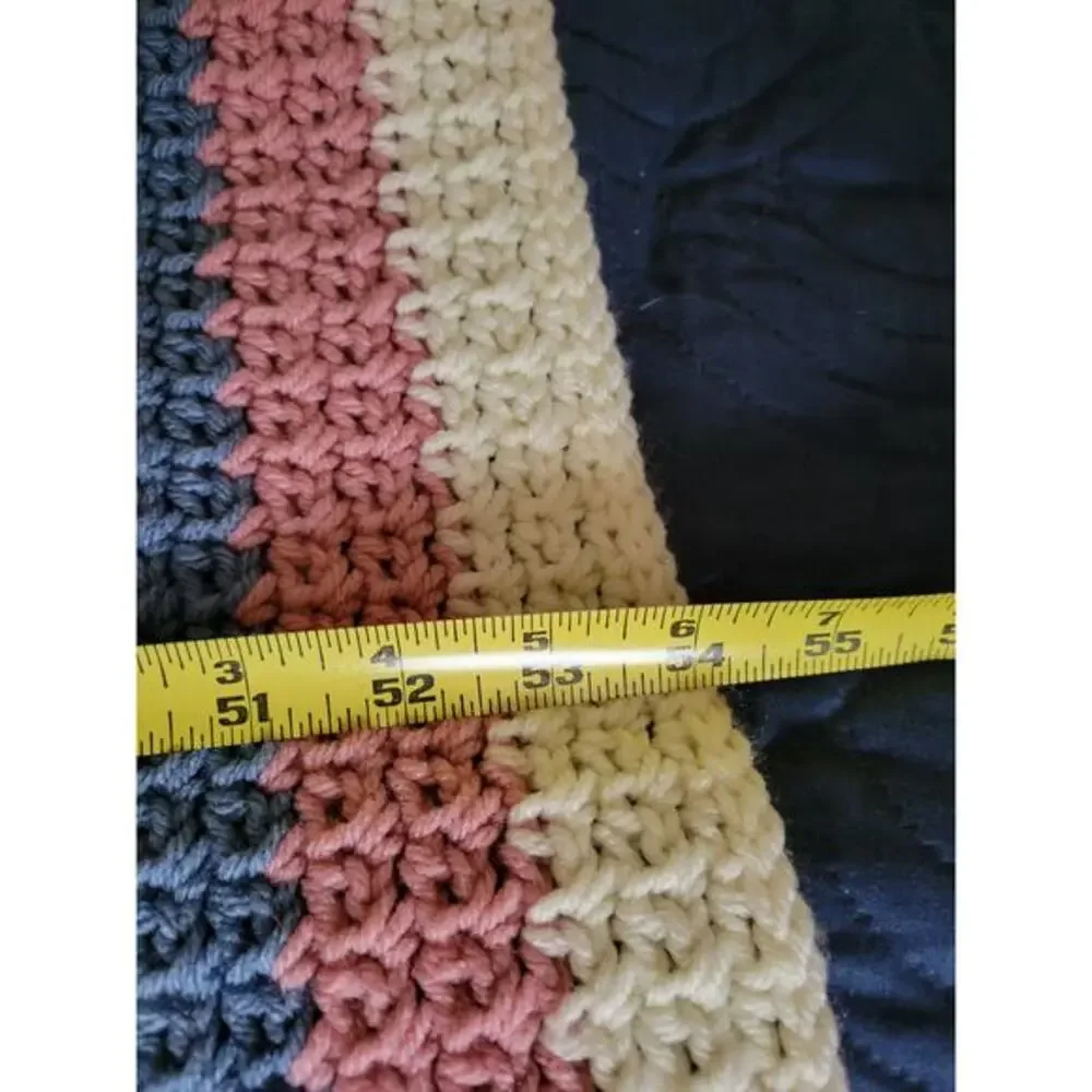 Handmade Large Crocheted Throw Blanket Pink Blue White Nice Quality 54 X‎ 47 in